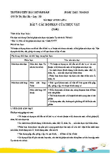 Bài học STEM Lớp 3 - Bài 7: Các bộ phận của thực vật - Tô Thị Hải Hà
