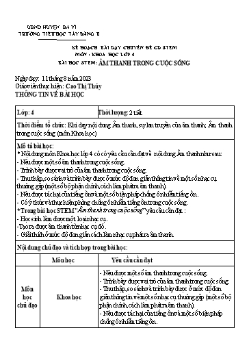 Bài học STEM môn Khoa học Lớp 4 - Bài: Âm thanh trong cuộc sống - Cao Thị Thúy