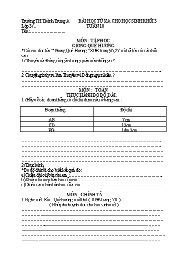 Bài học từ xa các môn Lớp 3 - Tuần 10 - Trường Tiểu học Thành Trung A