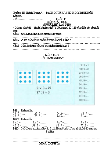 Bài học từ xa các môn Lớp 3 - Tuần 14 - Trường Tiểu học Thành Trung A