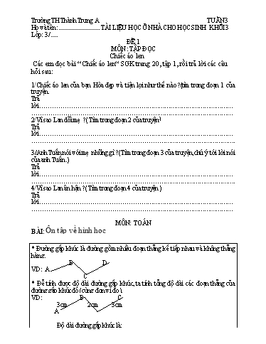 Bài học từ xa các môn Lớp 3 - Tuần 3 - Trường Tiểu học Thành Trung A