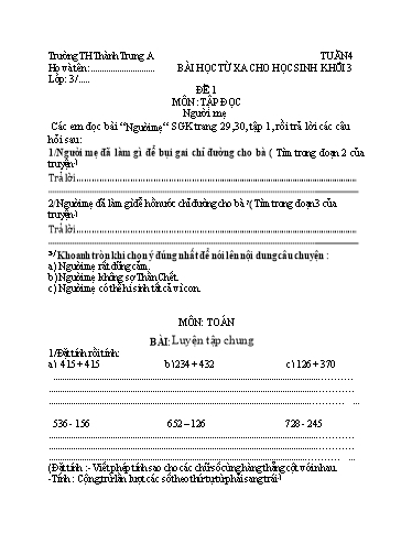Bài học từ xa các môn Lớp 3 - Tuần 4 - Trường Tiểu học Thành Trung A