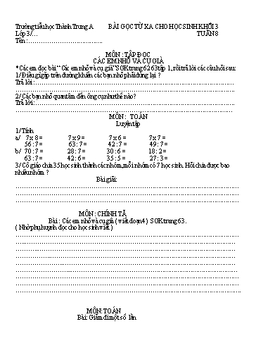 Bài học từ xa các môn Lớp 3 - Tuần 8 - Trường Tiểu học Thành Trung A