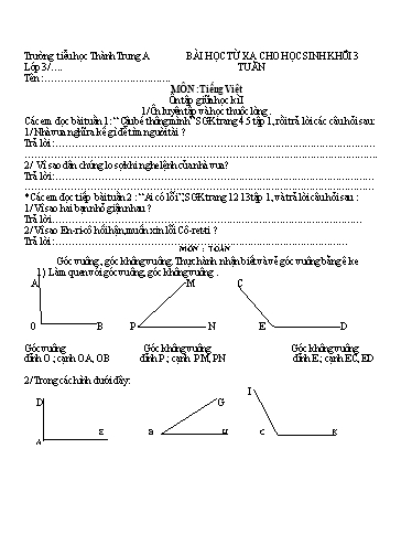 Bài học từ xa các môn Lớp 3 - Tuần 9 - Năm học 2021-2022 - Trường Tiểu học Thành Trung A