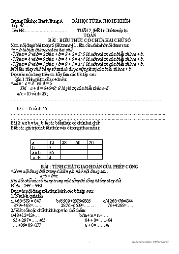 Bài học từ xa các môn Lớp 4 - Tuần 7 - Trường Tiểu học Thành Trung A