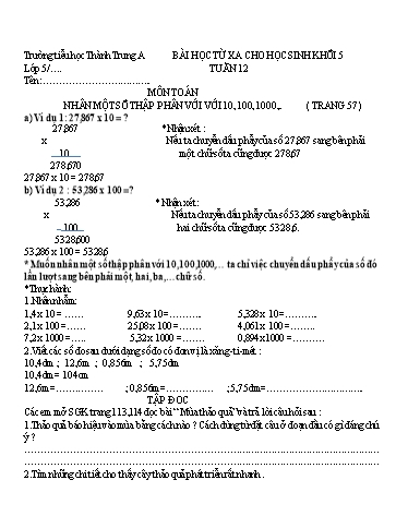 Bài học từ xa các môn Lớp 5 - Tuần 12 - Trường Tiểu học Thành Trung A