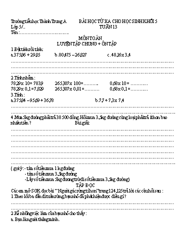 Bài học từ xa các môn Lớp 5 - Tuần 13 - Trường Tiểu học Thành Trung A