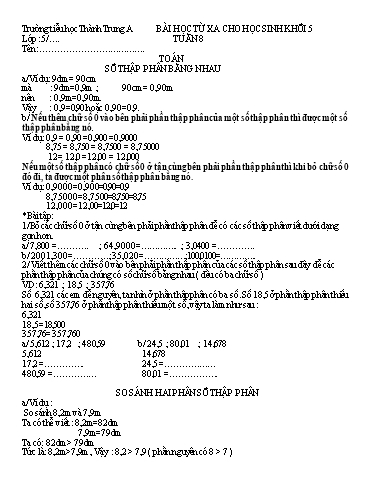 Bài học từ xa các môn Lớp 5 - Tuần 8 - Trường Tiểu học Thành Trung A