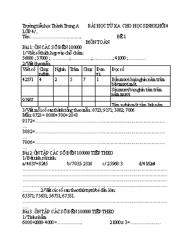 Bài học từ xa môn Toán, Tiếng Việt Lớp 4 - Tuần 1 - Năm học 2021-2022 - Trường Tiểu học Thành Trung A