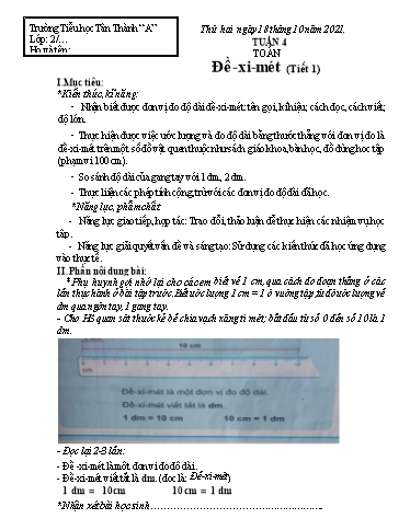 Bài ôn tập các môn Lớp 2  - Tuần 4 -  Năm học 2021-2022 - Trường Tiểu học Tân Thành A