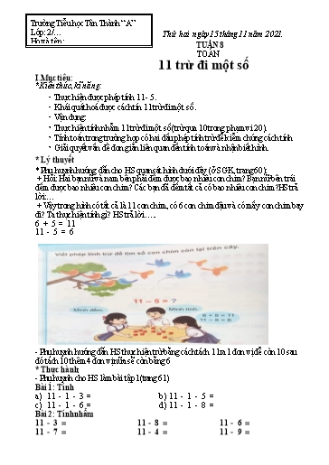 Bài ôn tập các môn Lớp 2  - Tuần 8 -  Năm học 2021-2022 - Trường Tiểu học Tân Thành A