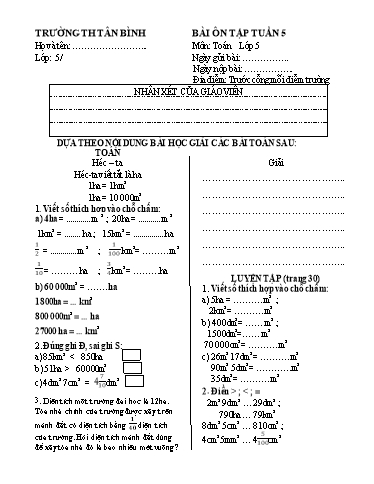 Bài ôn tập các môn Lớp 5 - Tuần 5 - Năm học 2021-2022 - Trường Tiểu học Tân Bình