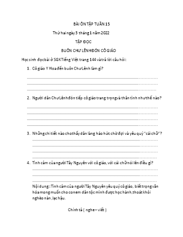 Bài ôn tập Lớp 5 - Tuần 15 - Năm học 2021-2022