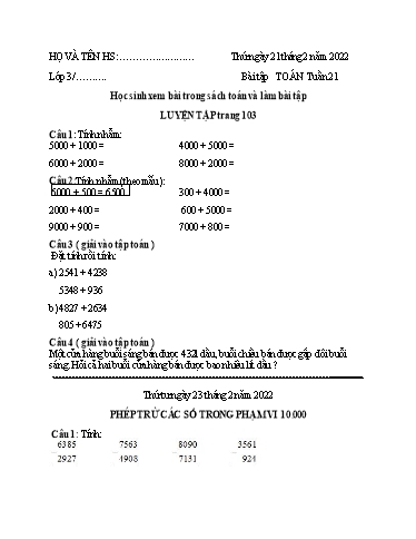 Bài ôn tập Lớp 5 - Tuần 21 - Năm học 2021-2022