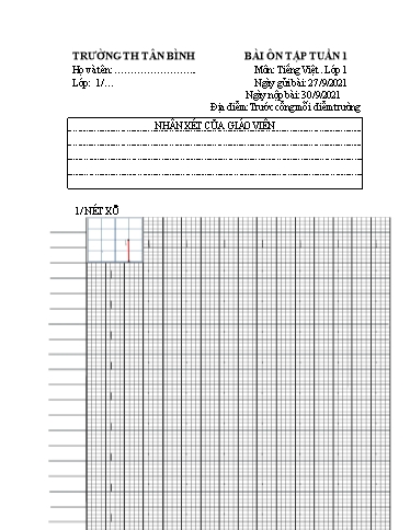 Bài ôn tập môn Tiếng Việt Lớp 1 - Tuần 1 - Năm học 2021-2022 - Trường Tiểu học Tân Bình