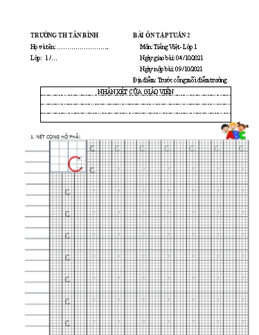 Bài ôn tập môn Tiếng Việt Lớp 1 - Tuần 2 - Năm học 2021-2022 - Trường Tiểu học Tân Bình