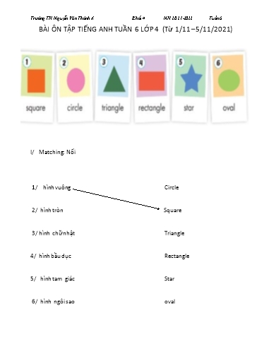 Bài ôn tập Tiếng Anh Lớp 4 - Tuần 6 - Năm học 2021-2022 - Trường TH Nguyễn Văn Thảnh A