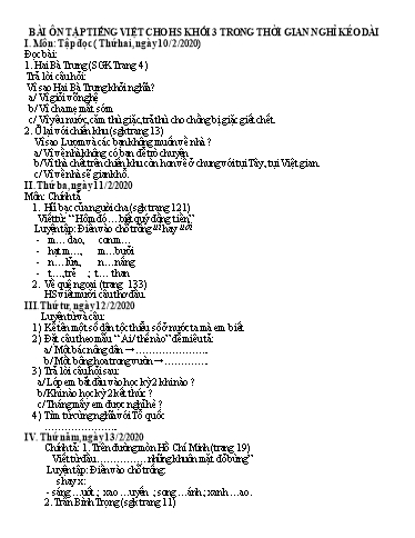 Bài ôn tập Tiếng Việt Lớp 3 - Ngày 10/2 - Năm học 2019-2020 - Trường Tiểu học Tân Quới A