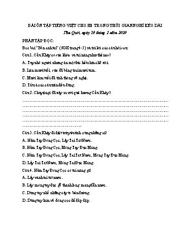 Bài ôn tập Tiếng Việt Lớp 4 - Ngày 10/2 - Năm học 2019-2020 - Trường Tiểu học Tân Quới A