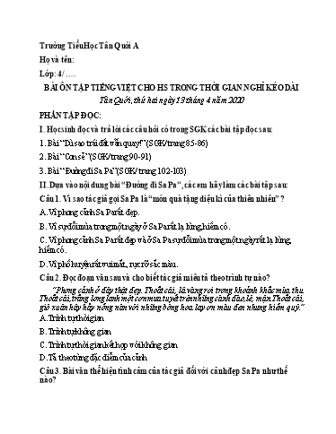 Bài ôn tập Tiếng Việt Lớp 4 - Ngày 13/4 - Năm học 2019-2020 - Trường Tiểu học Tân Quới A