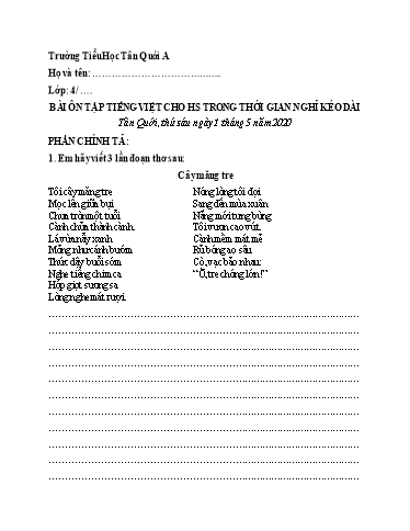 Bài ôn tập Tiếng Việt Lớp 4 - Ngày 1/5 - Năm học 2019-2020 - Trường Tiểu học Tân Quới A