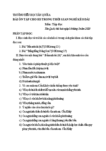 Bài ôn tập Tiếng Việt Lớp 4 - Ngày 16/3 - Năm học 2019-2020 - Trường Tiểu học Tân Quới A