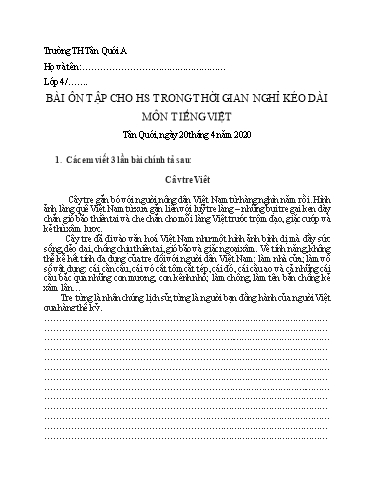 Bài ôn tập Tiếng Việt Lớp 4 - Ngày 20/4 - Năm học 2019-2020 - Trường Tiểu học Tân Quới A