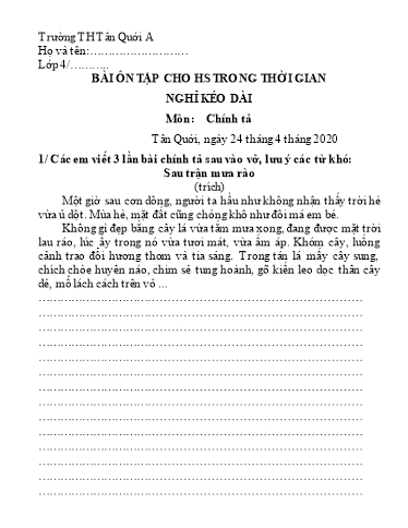 Bài ôn tập Tiếng Việt Lớp 4 - Ngày 24/4 - Năm học 2019-2020 - Trường Tiểu học Tân Quới A
