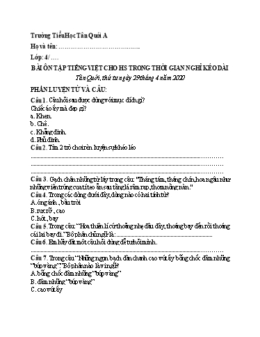 Bài ôn tập Tiếng Việt Lớp 4 - Ngày 29/4 - Năm học 2019-2020 - Trường Tiểu học Tân Quới A