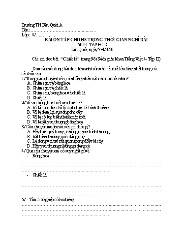 Bài ôn tập Tiếng Việt Lớp 4 - Ngày 7/4 - Năm học 2019-2020 - Trường Tiểu học Tân Quới A