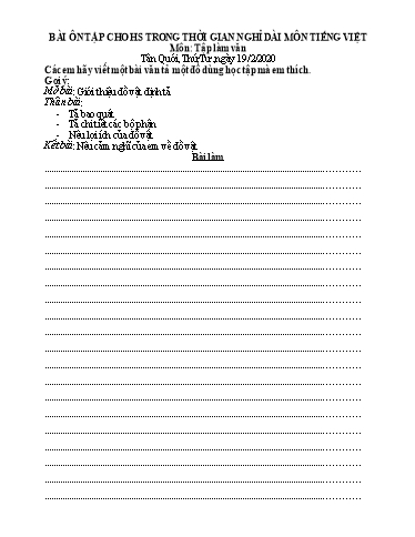 Bài ôn tập Tiếng Việt Lớp 4 - Từ 19/2 đến 21/2 - Năm học 2019-2020 - Trường Tiểu học Tân Quới A