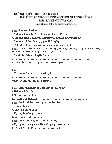 Bài ôn tập Tiếng Việt Lớp 4 - Từ 26/2 đến 28/2 - Năm học 2019-2020 - Trường Tiểu học Tân Quới A