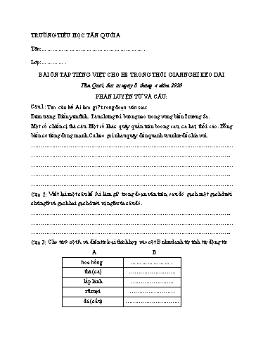 Bài ôn tập Tiếng Việt Lớp 4 - Từ 8/4 đến 10/4 - Năm học 2019-2020 - Trường Tiểu học Tân Quớ