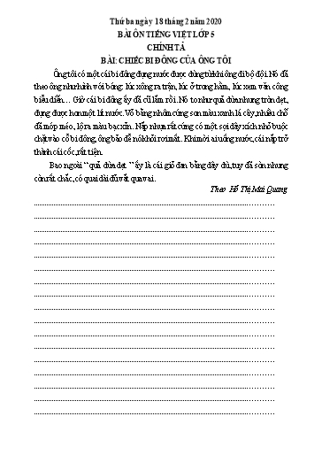 Bài ôn tập Tiếng Việt Lớp 5 - Ngày 18/2 - Năm học 2019-2020 - Trường Tiểu học Tân Quới A