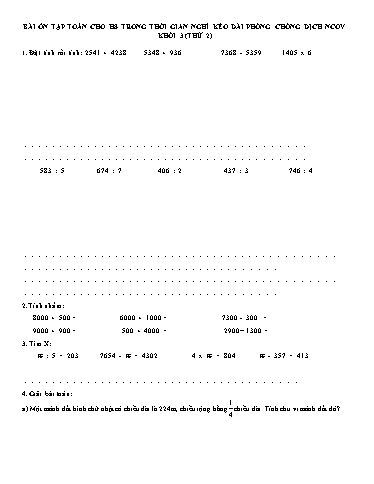 Bài ôn tập Toán Lớp 3 - Ngày 10/2 - Năm học 2019-2020 - Trường Tiểu học Tân Quới A