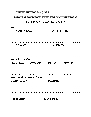 Bài ôn tập Toán Lớp 4 - Ngày 10/3 - Năm học 2019-2020 - Trường Tiểu học Tân Quới A