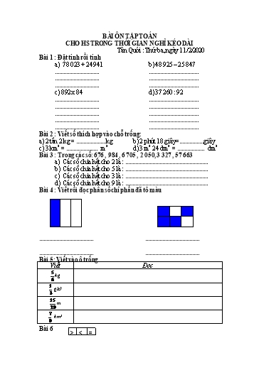 Bài ôn tập Toán Lớp 4 - Ngày 11/2 - Năm học 2019-2020 - Trường Tiểu học Tân Quới A