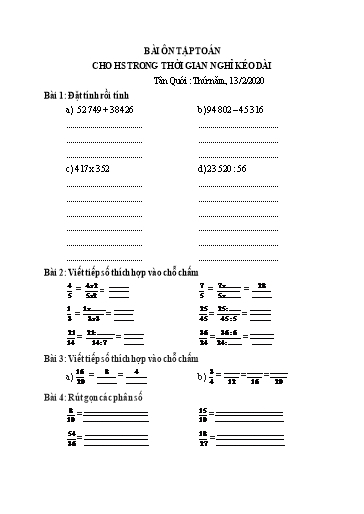 Bài ôn tập Toán Lớp 4 - Ngày 13/2 - Năm học 2019-2020 - Trường Tiểu học Tân Quới A