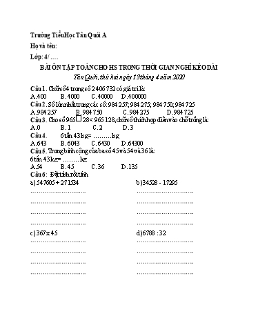 Bài ôn tập Toán Lớp 4 - Ngày 13/4 - Năm học 2019-2020 - Trường Tiểu học Tân Quới A