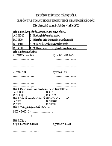 Bài ôn tập Toán Lớp 4 - Ngày 1/4 - Năm học 2019-2020 - Trường Tiểu học Tân Quới A