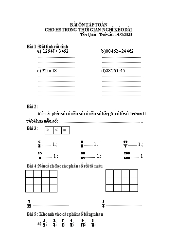 Bài ôn tập Toán Lớp 4 - Ngày 14/2 - Năm học 2019-2020 - Trường Tiểu học Tân Quới A