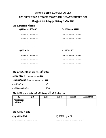 Bài ôn tập Toán Lớp 4 - Ngày 16/3 - Năm học 2019-2020 - Trường Tiểu học Tân Quới A
