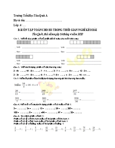Bài ôn tập Toán Lớp 4 - Ngày 16/4 - Năm học 2019-2020 - Trường Tiểu học Tân Quới A
