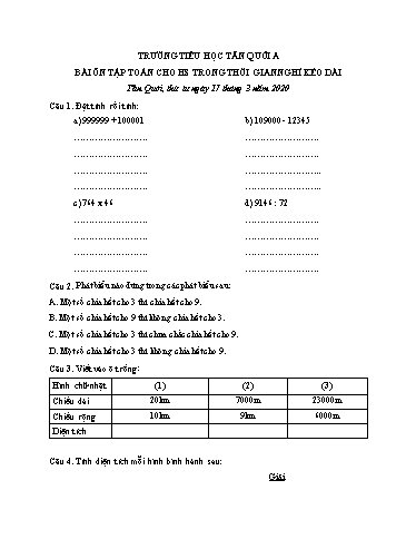 Bài ôn tập Toán Lớp 4 - Ngày 17/3 - Năm học 2019-2020 - Trường Tiểu học Tân Quới A