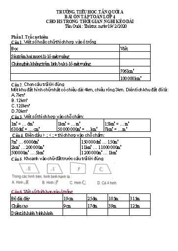 Bài ôn tập Toán Lớp 4 - Ngày 19/2 - Năm học 2019-2020 - Trường Tiểu học Tân Quới A