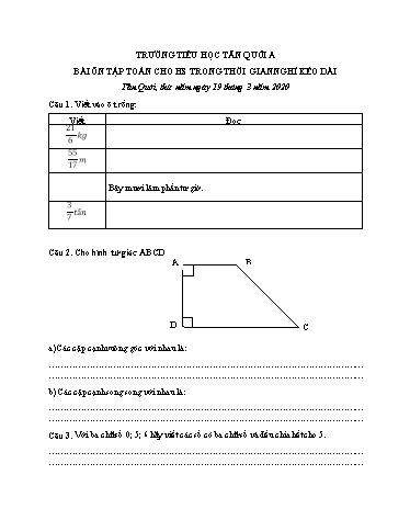 Bài ôn tập Toán Lớp 4 - Ngày 19/3 - Năm học 2019-2020 - Trường Tiểu học Tân Quới A