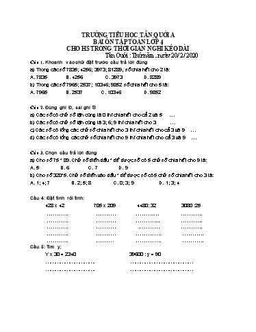 Bài ôn tập Toán Lớp 4 - Ngày 20/2 - Năm học 2019-2020 - Trường Tiểu học Tân Quới A