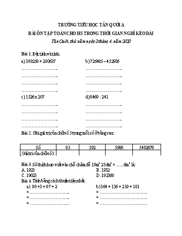 Bài ôn tập Toán Lớp 4 - Ngày 2/4 - Năm học 2019-2020 - Trường Tiểu học Tân Quới A