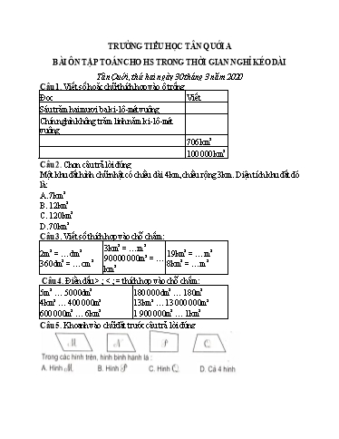 Bài ôn tập Toán Lớp 4 - Ngày 30/3 - Năm học 2019-2020 - Trường Tiểu học Tân Quới A