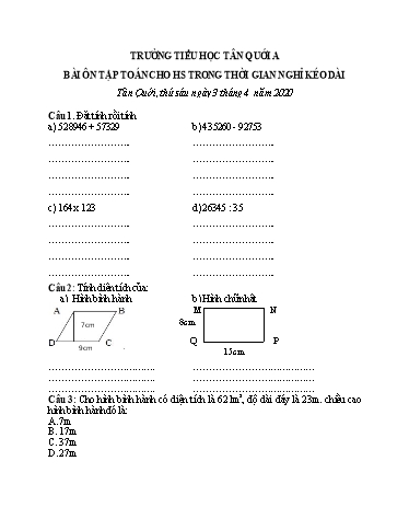 Bài ôn tập Toán Lớp 4 - Ngày 3/4 - Năm học 2019-2020 - Trường Tiểu học Tân Quới A